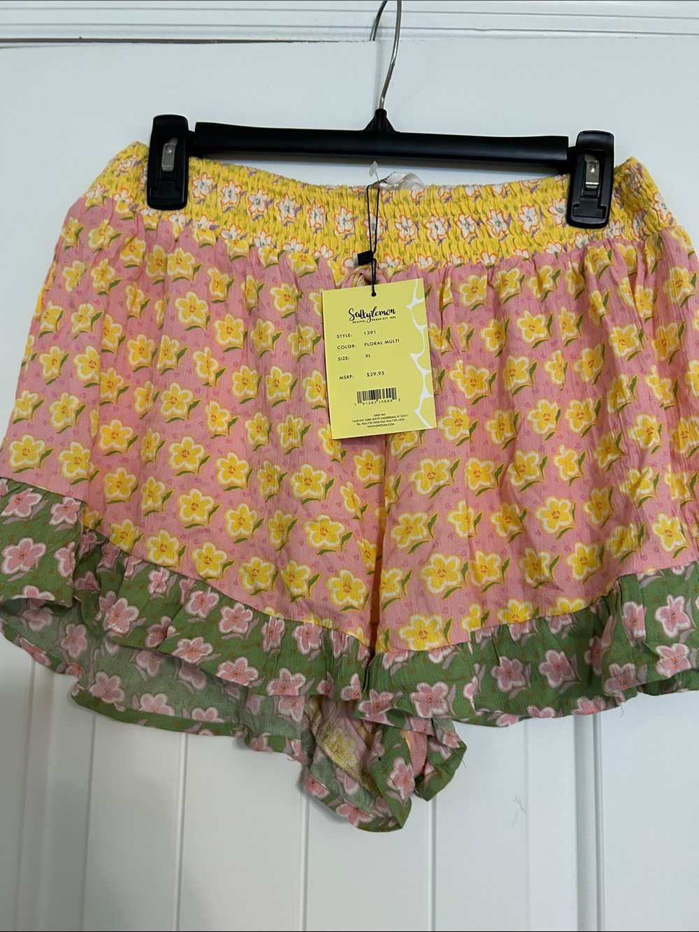 Floral Smocked Tank Top and Ruffled Shorts Set in Pink & Yellow - Picture 7 of 9